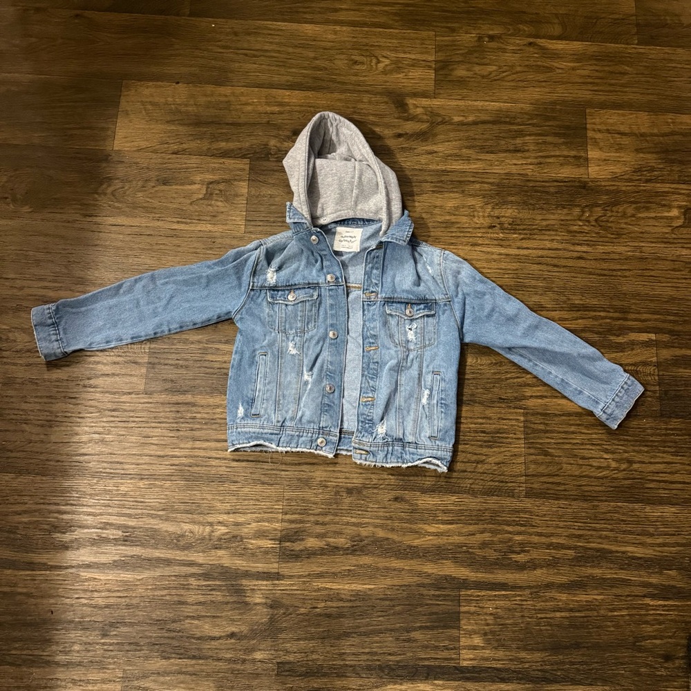 Zara Blue Denim Jacket with Gray Hood Size Large (10-12)